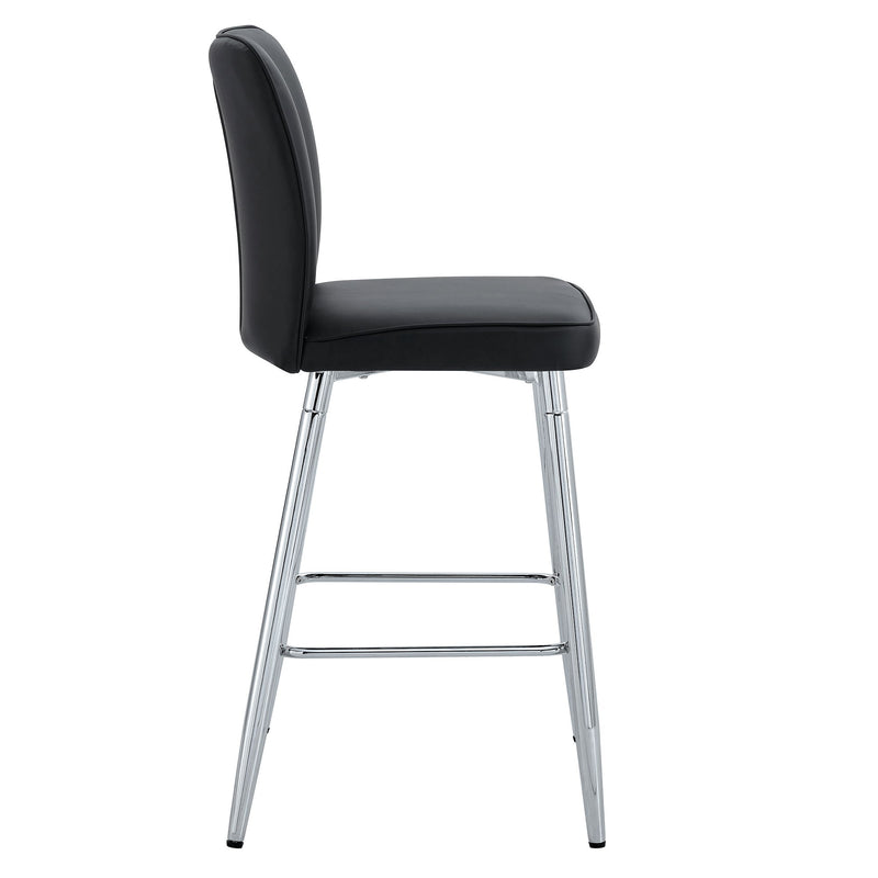 Modern Bar Chair Set Streamlined Backrest Metal Legs 2 Pieces - Black / Silver