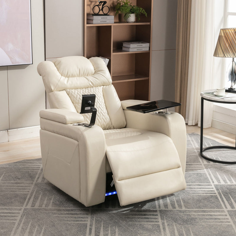 270 Degree Swivel Power Recliner With Tray Table, Phone Holder, Cup Holder, USB Port