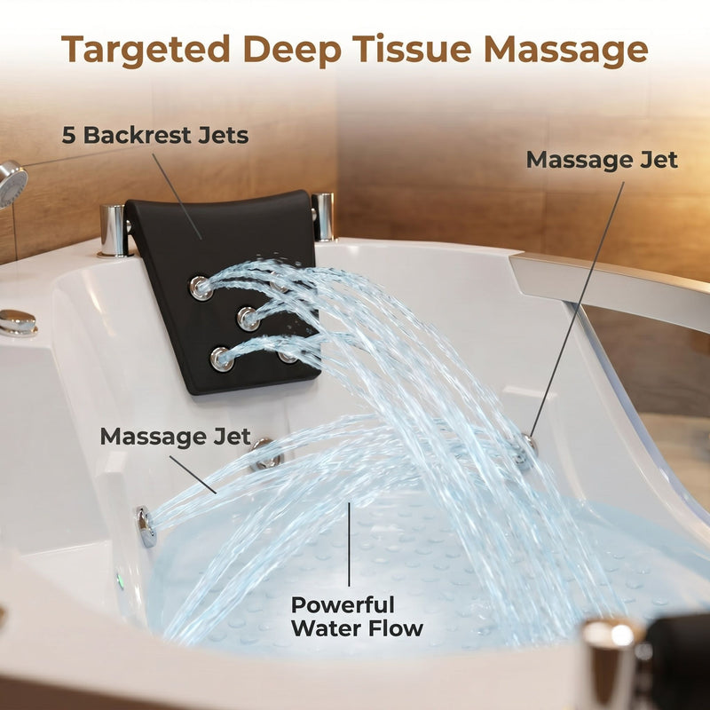 Xavier - Double Corner Massage Bathtub, Equipped & Gfci Plug And Ul Certified Water Pump, Upc Certified Drain - Milk White