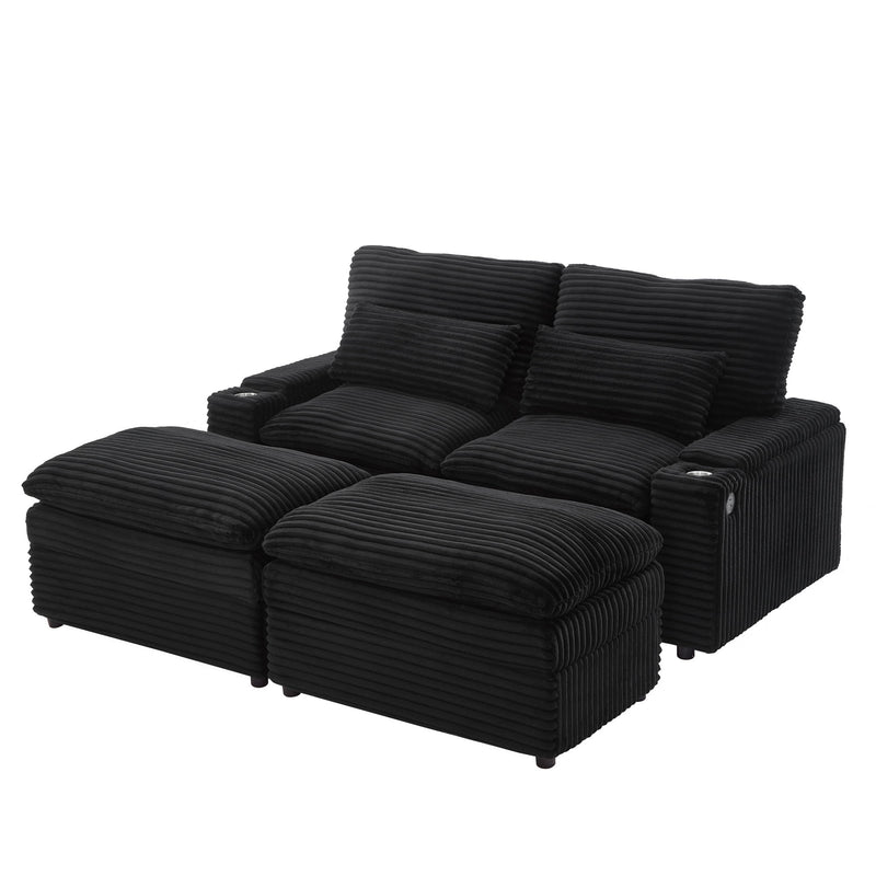 Convertible Loveseat Sofa With Storage, USB Ports, Cup Holders
