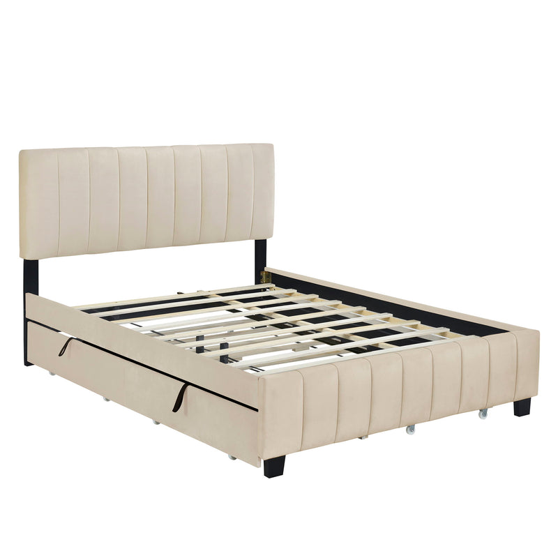Platform UpholsteredBed With 2 Drawers And Twin Long Trundle