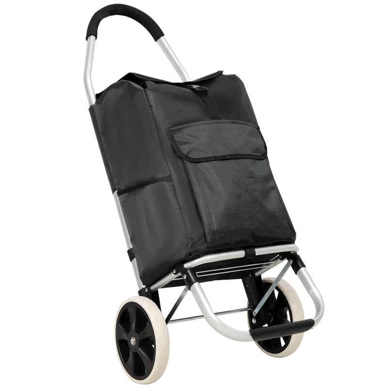 Foldable Shopping Trolley With Wheels And Removable Waterproof Bag - Black