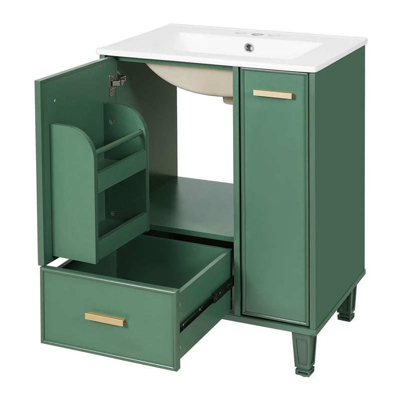 Bathroom Vanity With Sink, Deep Drawer, Door Shelf, 2 Tier Basket