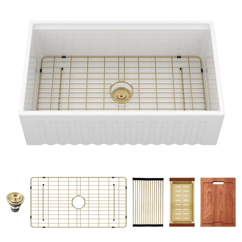 Workstation, Single Bowl Apron Front Kitchen Sink - White