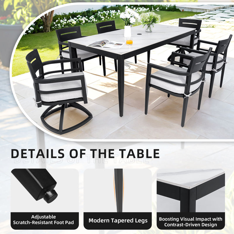 Outdoor Modern Patio Dining Table, Post Tapered Legs, Weatherproof & Rust Free