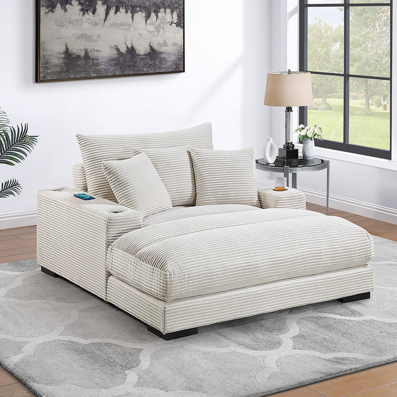 Upholstered Chaise Lounge With Cup Holders USB Port And Pillows