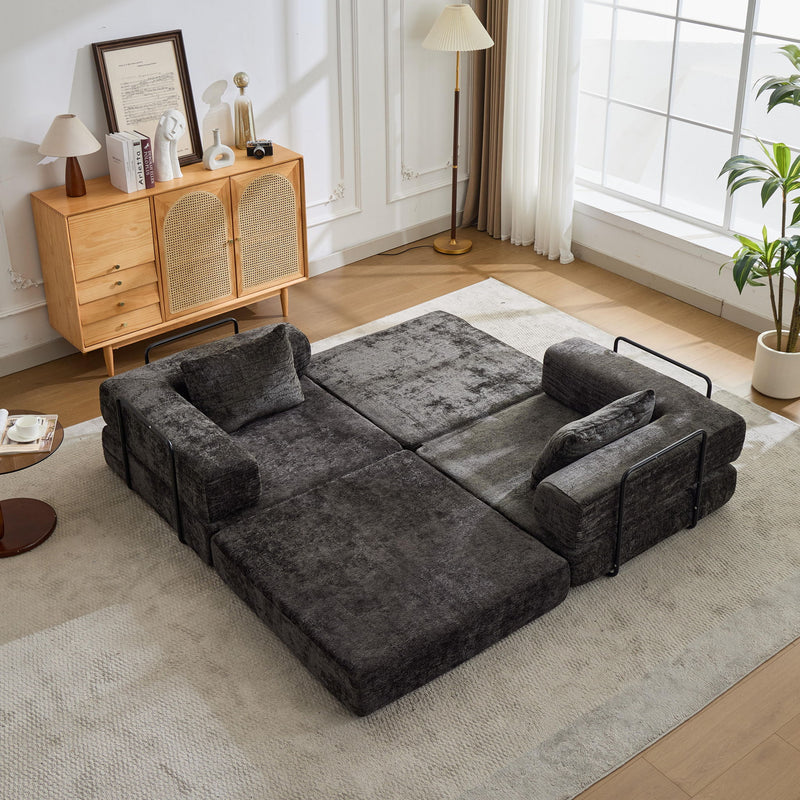 Convertible Floor Sofa Bed With Pillow Back Support Armrest