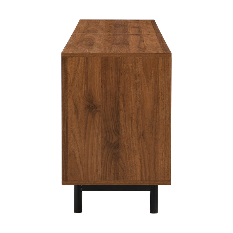 TV Stand, Entertainment Center With Slatted Doors, Cable Management, Soft Closing Hinges - Walnut