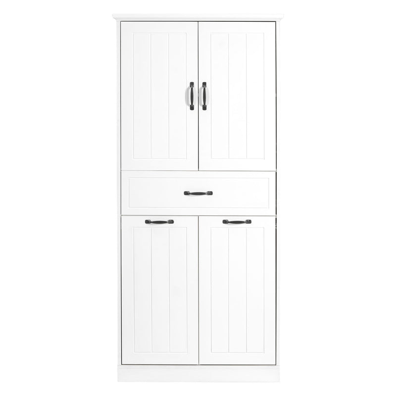 Modern Bathroom Storage Cabinet With Two Laundry Baskets, One Drawer, Adjustable Shelf
