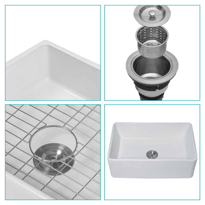 Apron Front Reversible Single Bowl Kitchen Sink & Grid And Strainer