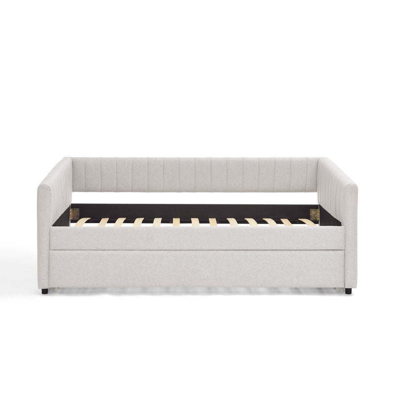 Upholstered Daybed With Trundle With Vertical Stripes