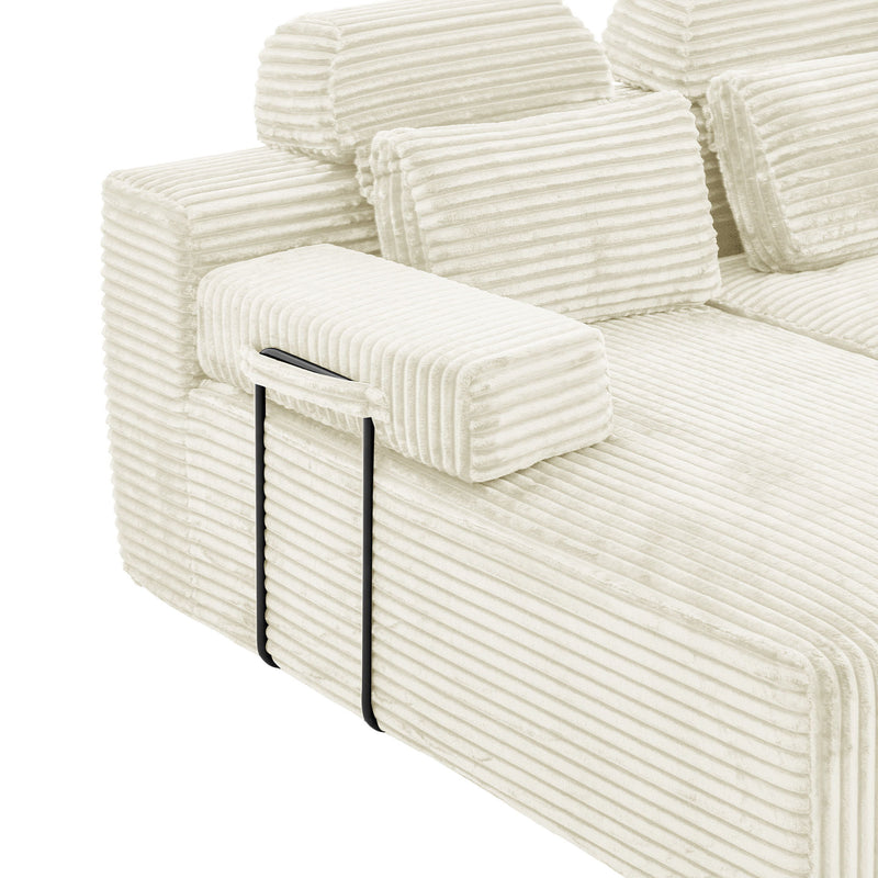 Sectional Sleeper Sofa & Storage Pockets, Modular Couch With Throw Pillows For Living Room