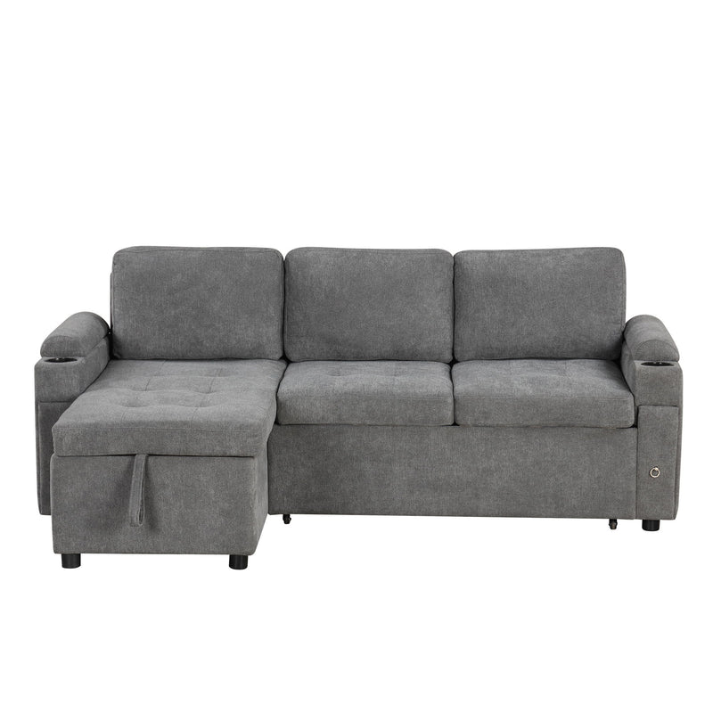 Convertible L Shaped Sofa Couch With Storage, Cup Holders, USB Ports