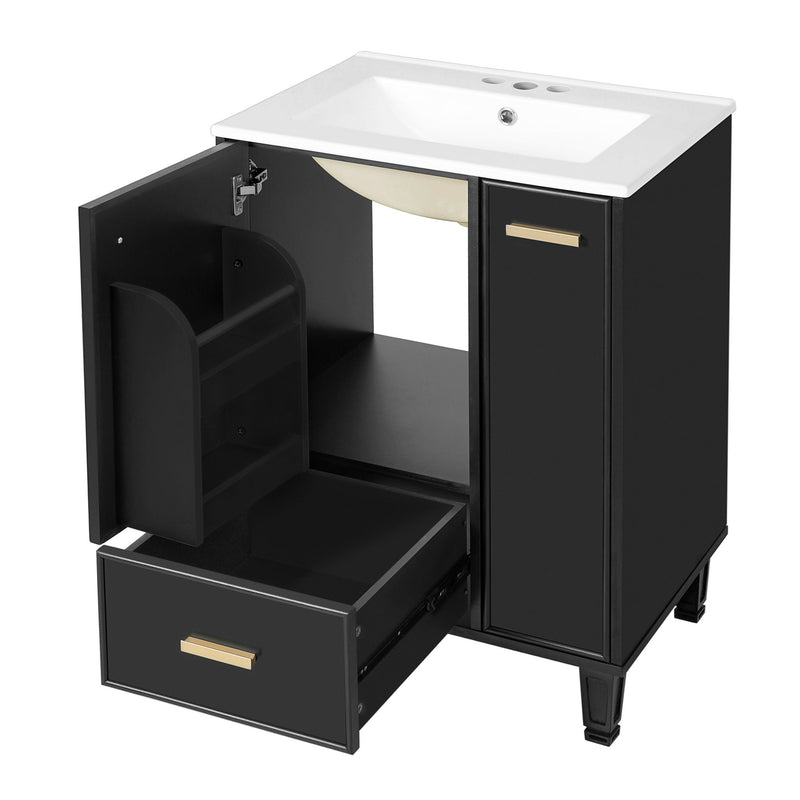 Bathroom Vanity With Sink, Deep Drawer, Door Shelf, 2 Tier Basket