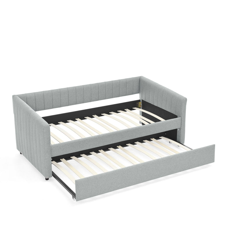 Upholstered Daybed With Trundle With Vertical Stripes