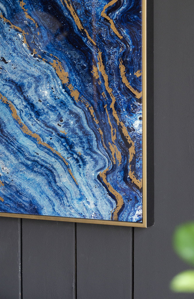 Framed Art Panels, Unique Marbled Design (Set of 2) - Blue