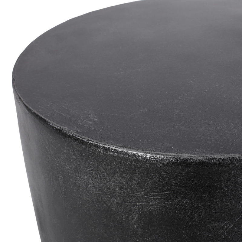 Outdoor Lightweight Concrete End Table With Natural Texture - Matte Black