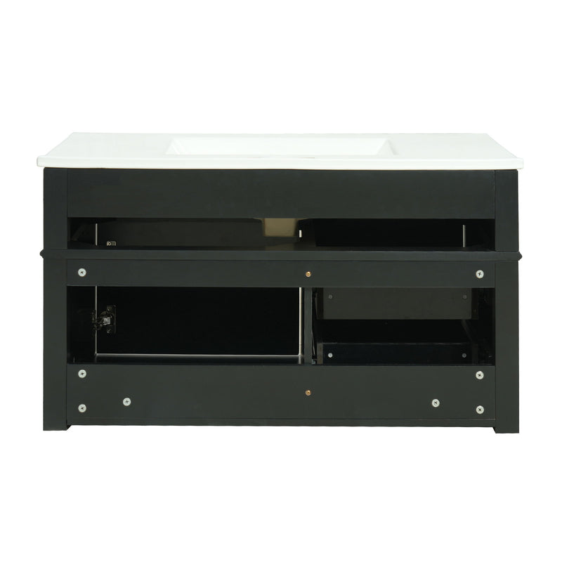 Modern Wall Mounted Floating Cabinet With Double Drawer And Sink