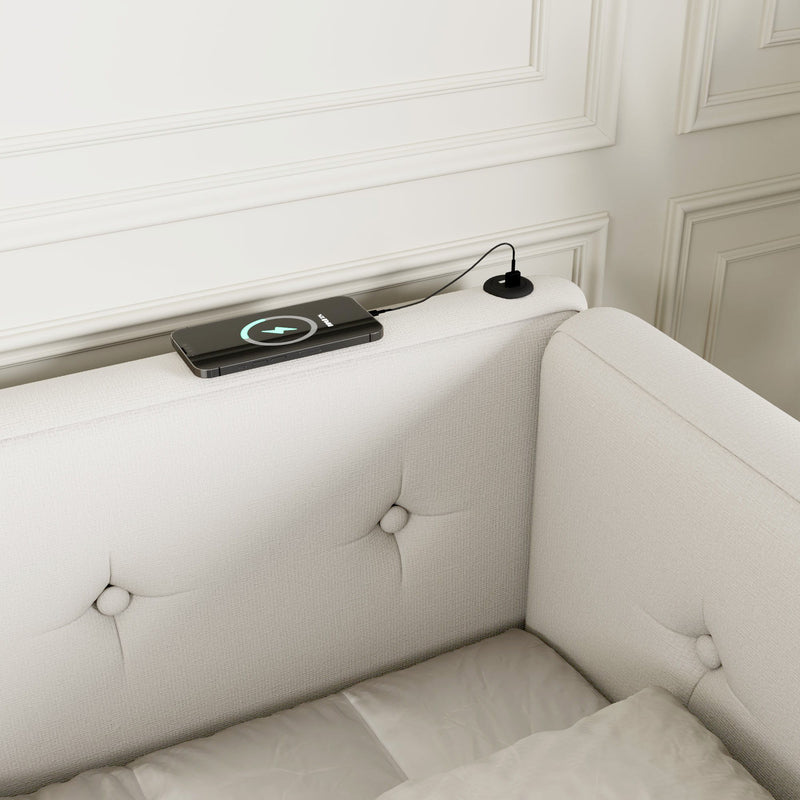 Modern Upholstered Platform Bed With USB Ports And LED Belt