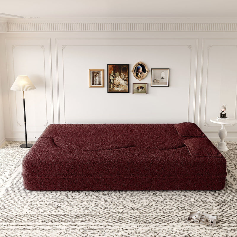 Modern Floor Sofa, With 2 Pillows, Convertible Teddy Fabric Foam Filled Bed