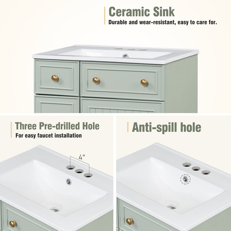 Transitional Style Bathroom Vanity Cabinet With Ceramic Sink