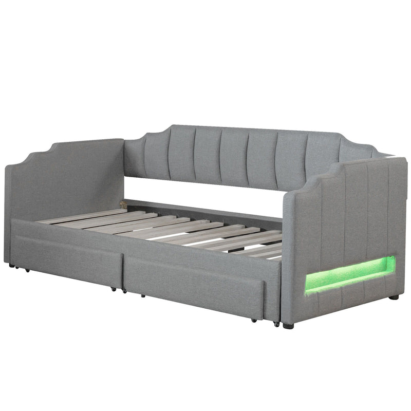 Extendable Daybed With LED Light And 2 Storage Drawers