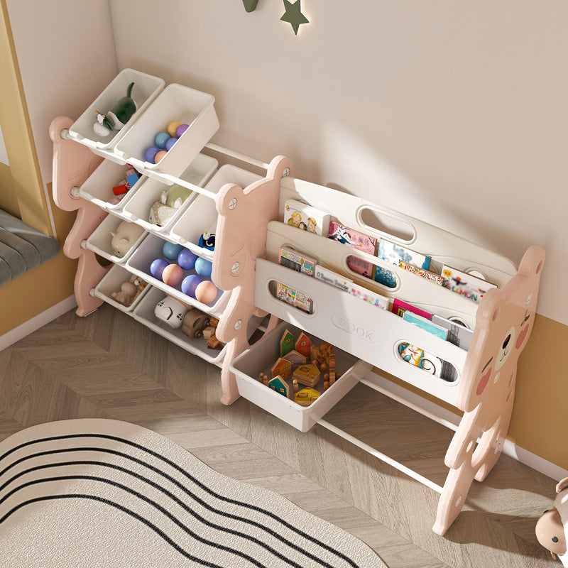 Kids Toy Storage Organizer With 2 Tier Bookshelf, Toy Storage With 12 Bins
