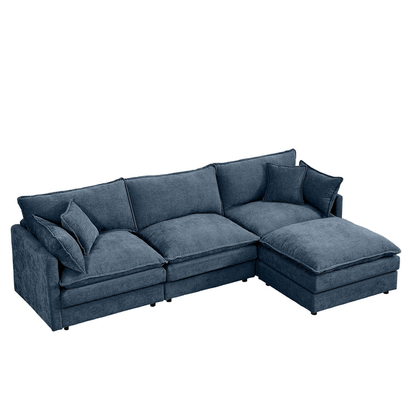 Modular Sectional Sofa L-Shaped Couch With Movable Ottoman - Blue