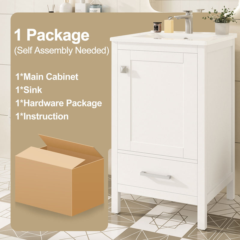 Bathroom Vanity With Ceramic Sink, Soft Close Drawers, Door Organizer, Divider Drawer, Adjustable Foot Pads