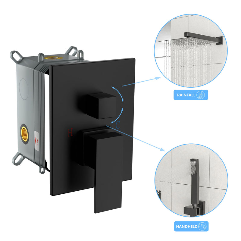 Wall Mounted Shower System With Adjustable Slide Bar And Rough In Valve - Matte Black