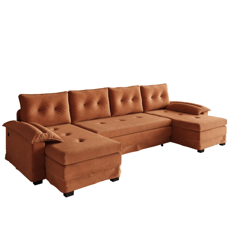 U-Shaped Sleeper Sofa With Pull Out Bed, Removable Armrests & USB Ports For Living Room