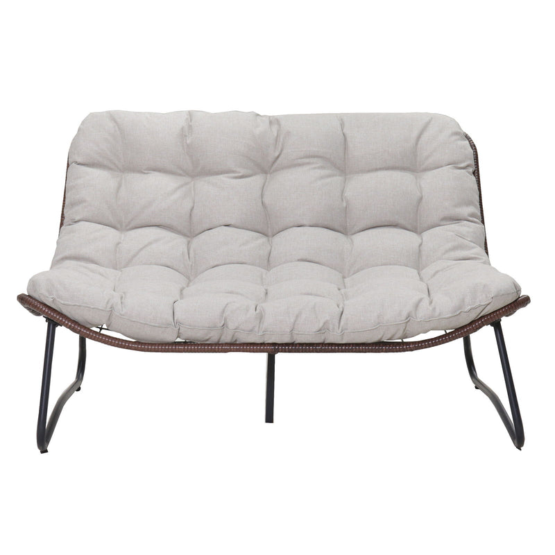 Patio Loveseat Sofa With Extra Thick Tufted Cushion - Brown