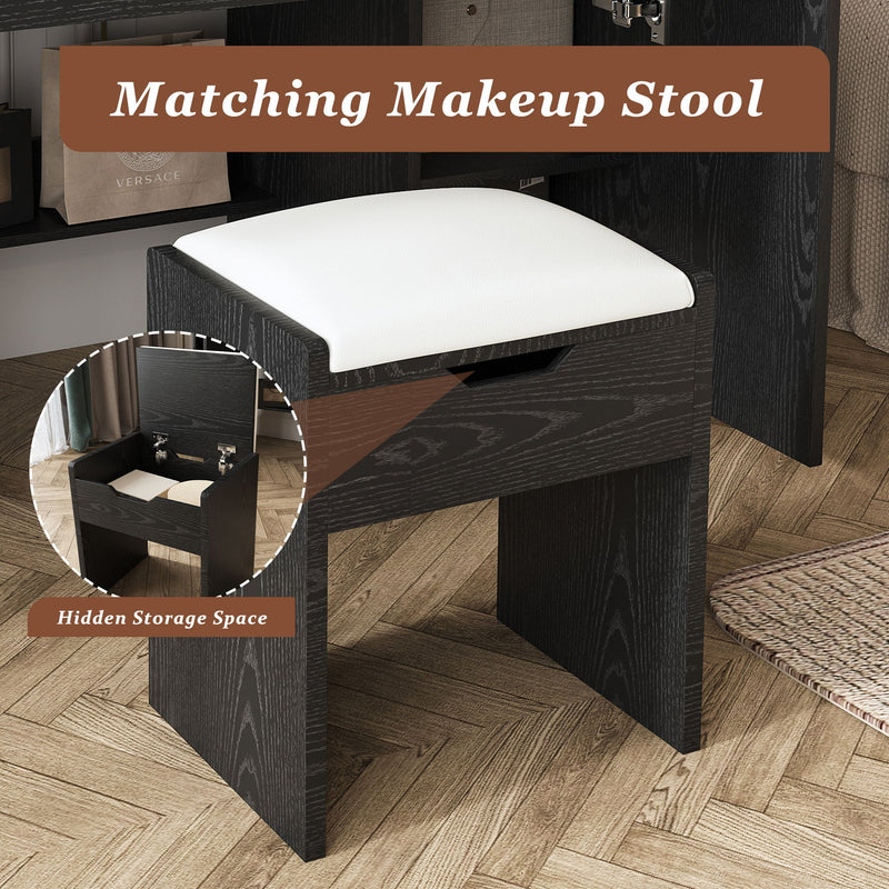 Vanity Desk With LED Mirror Lights And Charging Outlet