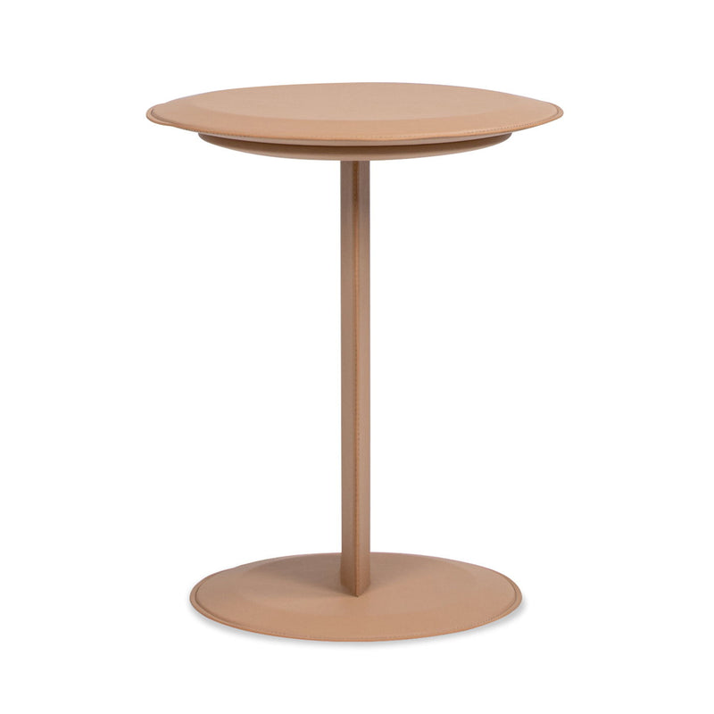 Mode - Leatherette Round C-Shaped Sofa Side Table - Saddle Brown