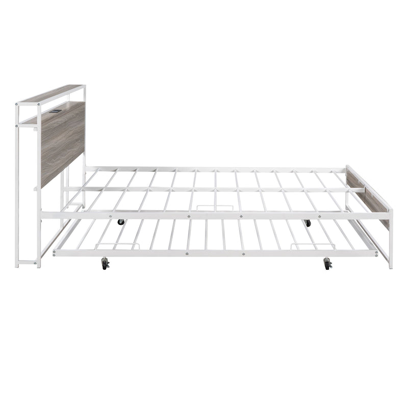 Platform Bed Frame With Trundle, USB Ports And Slat Support, No Box Spring Needed