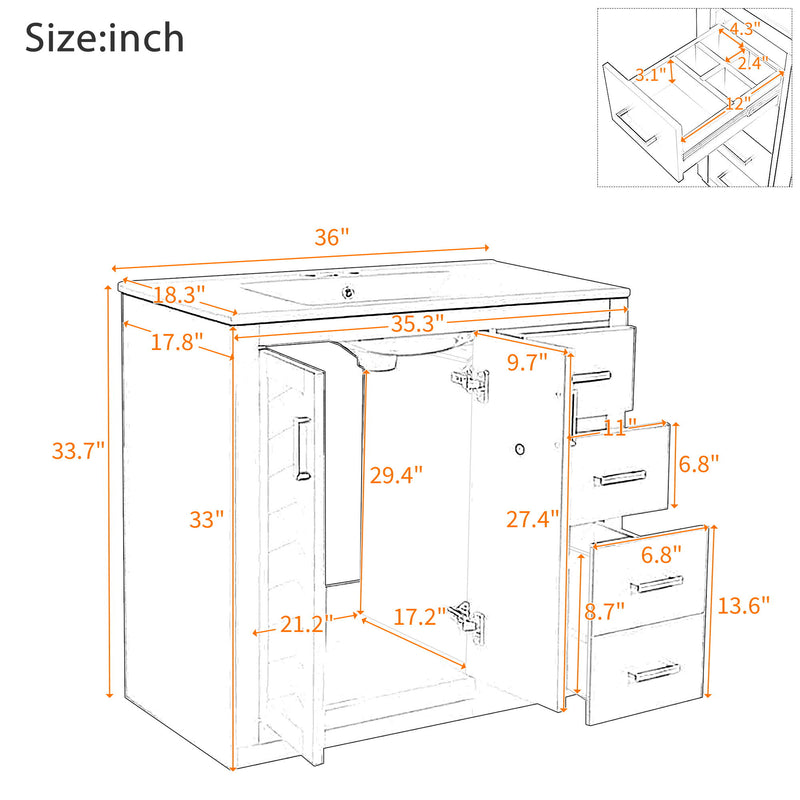 Bathroom Vanity With Sink Combo, Storage Cabinet, Freestanding Set With 3 Drawers & Soft Closing Doors