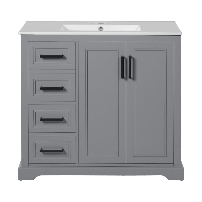 Bathroom Vanity With Sink, Soft Close Doors, Adjustable Shelf & 3 Drawers