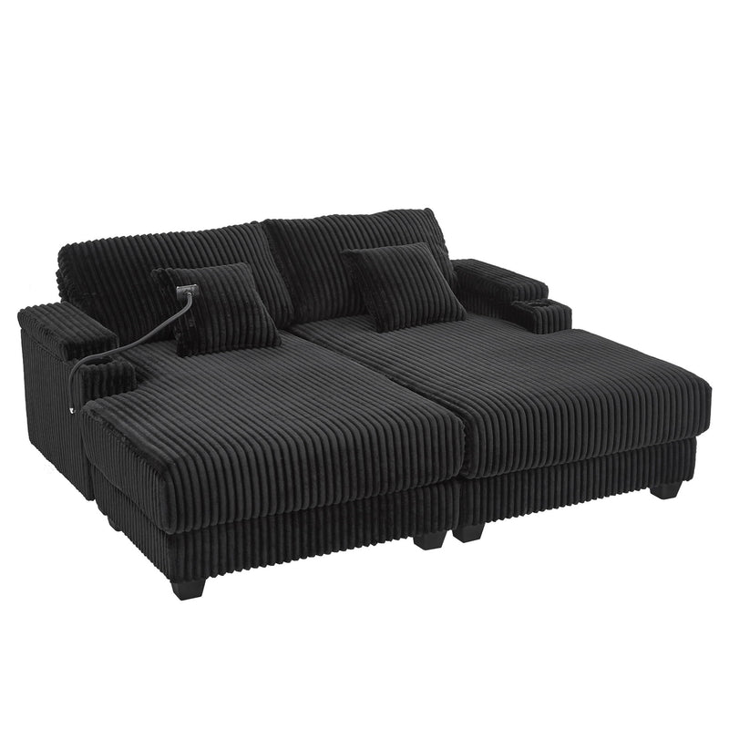 Modern Chaise Sofa With Adjustable Backrest, Cup Holders, Phone Holder & Storage Compartments For Living Room