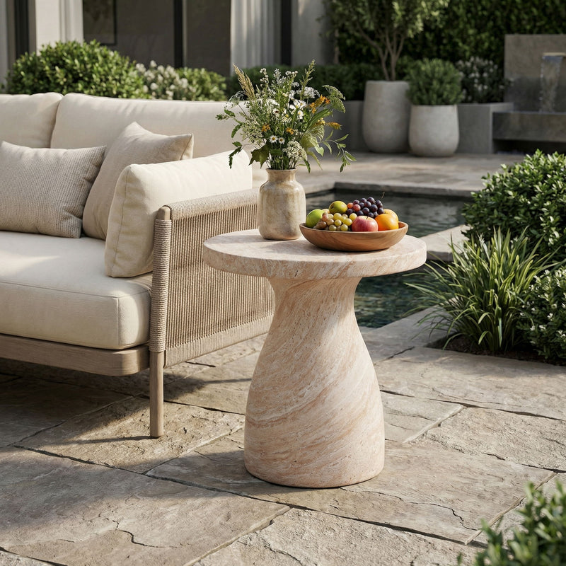 Outdoor / Indoor Travertine Side Table Lightweight