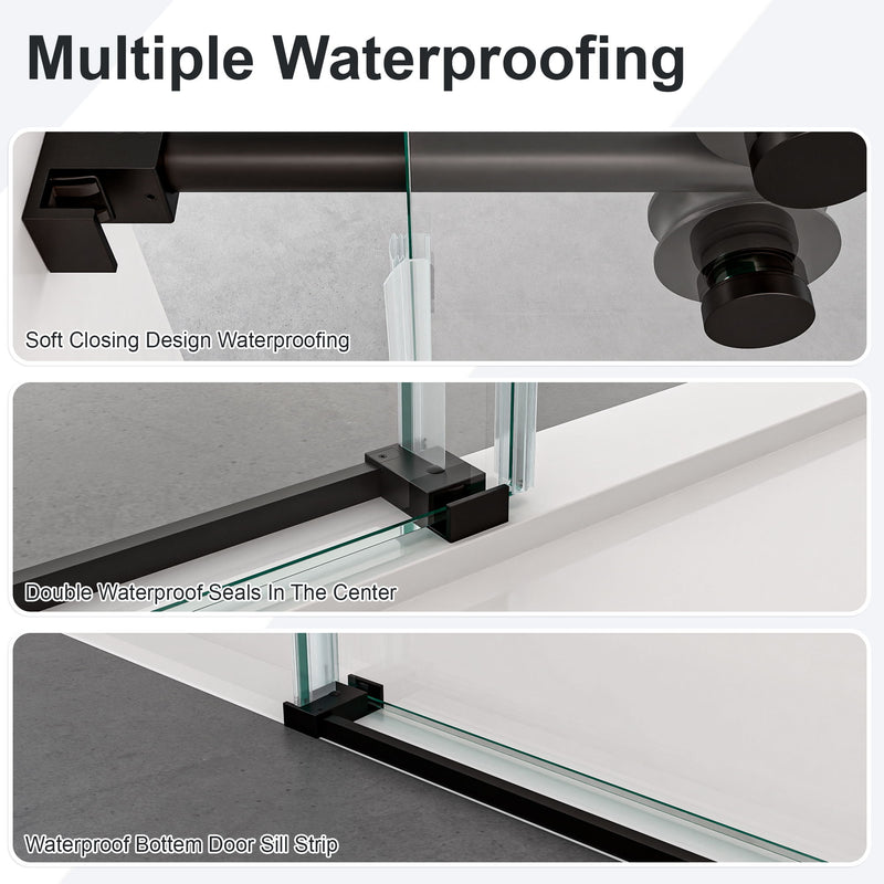 Frameless Single Sliding Shower Door With Clear Tempered Glass