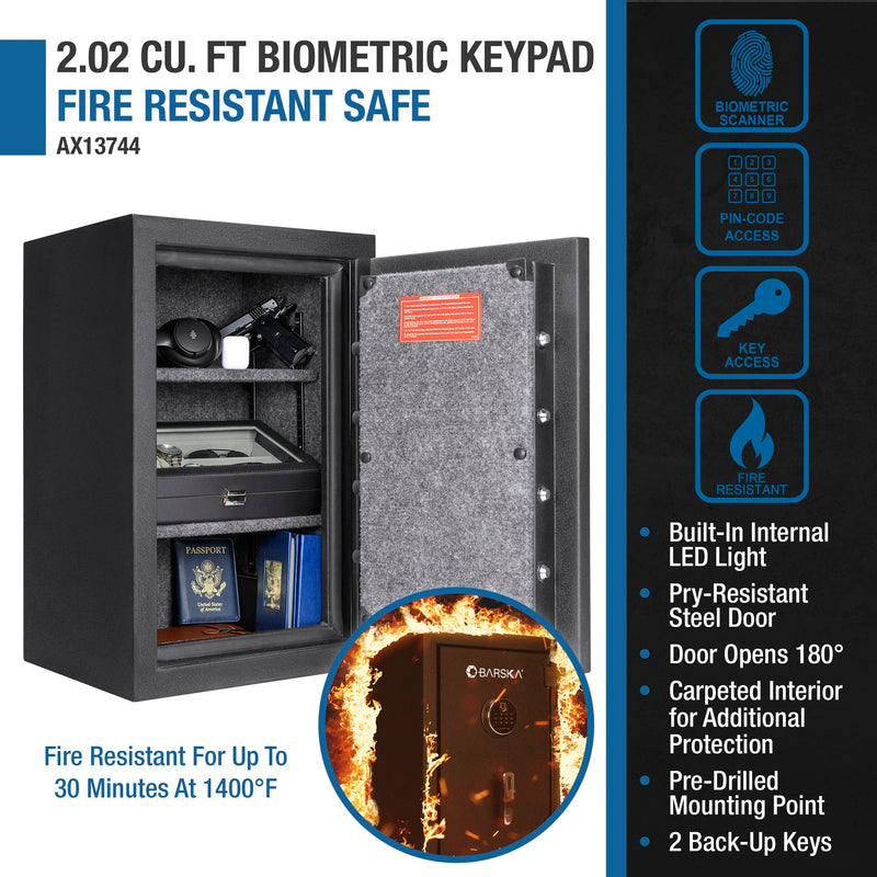 2.02 Cubic Ft Biometric Keypad Fire Resistant Safe - Black