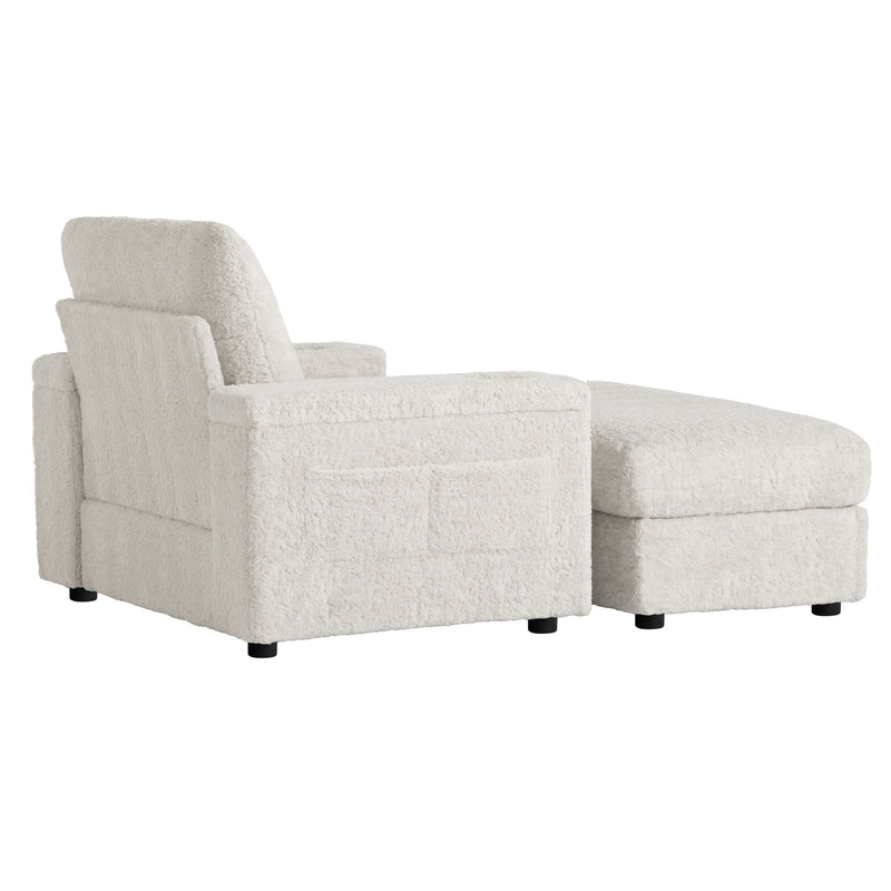 Oversized Chaise Lounge Indoor Rabbit Fur Sofa Bed With Storage Ottoman And Armrests Cup Holders With Deep Seat