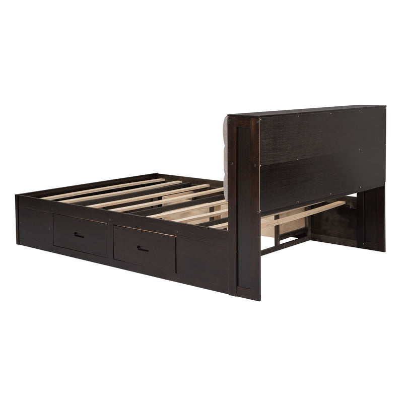 Platform Bed With Storage Headboard, Shoe Rack And 4 Drawers