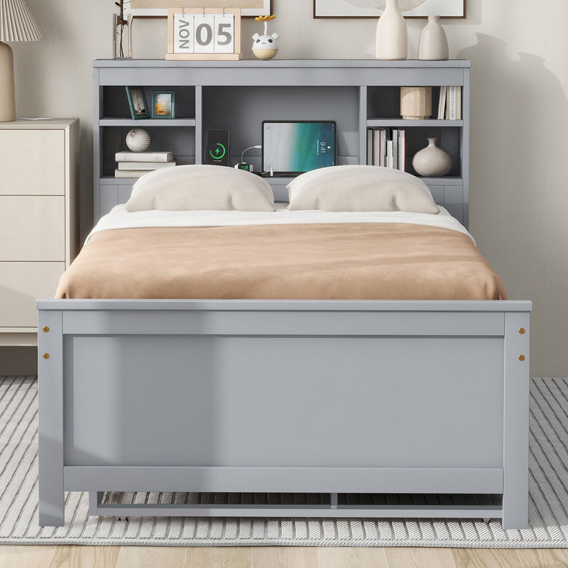 Platform Bed With Storage Headboard, USB, Trundle And 3 Drawers