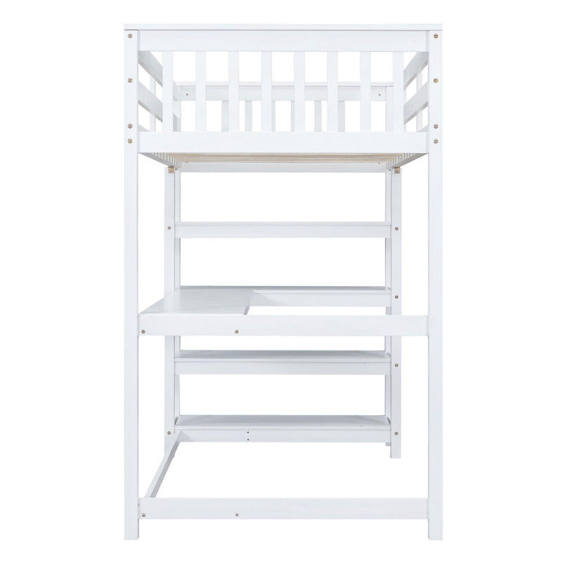Loft Bed With Storage Shelves And Under Bed Desk