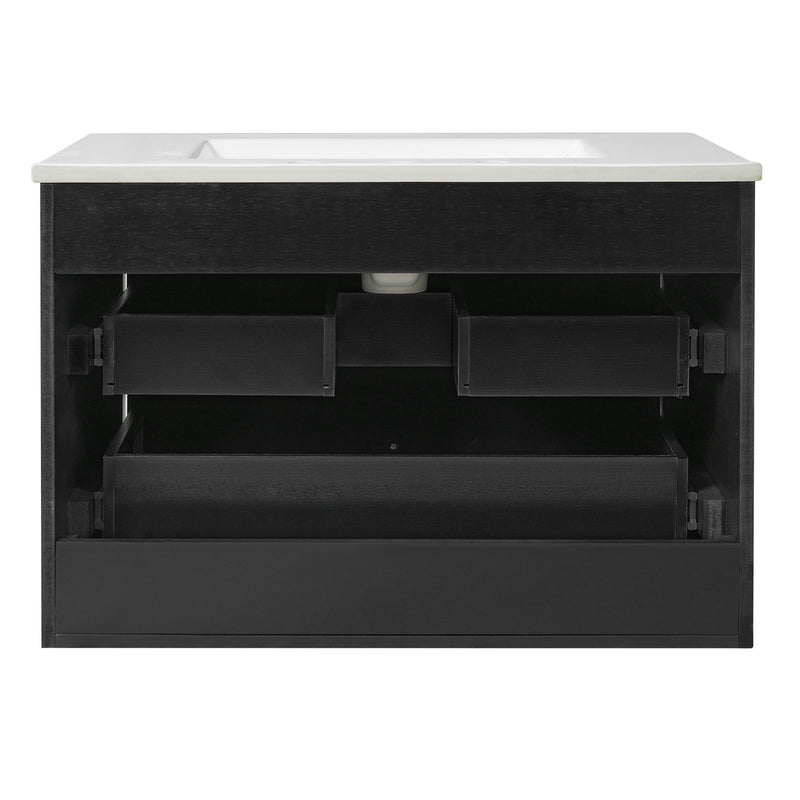 Floating Bathroom Vanity With Oval Knobs & Round Edge, Soft Close Drawer Slides