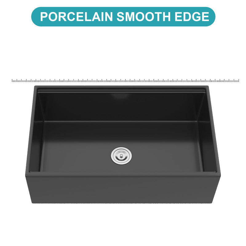 Porcelain Ceramic Farmhouse Sink Workstation With Reversible Apron Design - Single Bowl