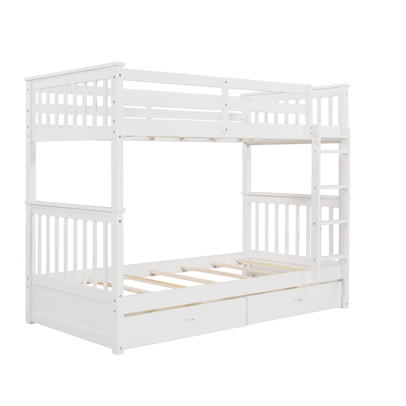 Bunk Bed With Ladders And 2 Storage Drawers