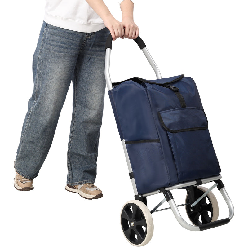 Foldable Shopping Trolley With Wheels And Waterproof Bag - Blue
