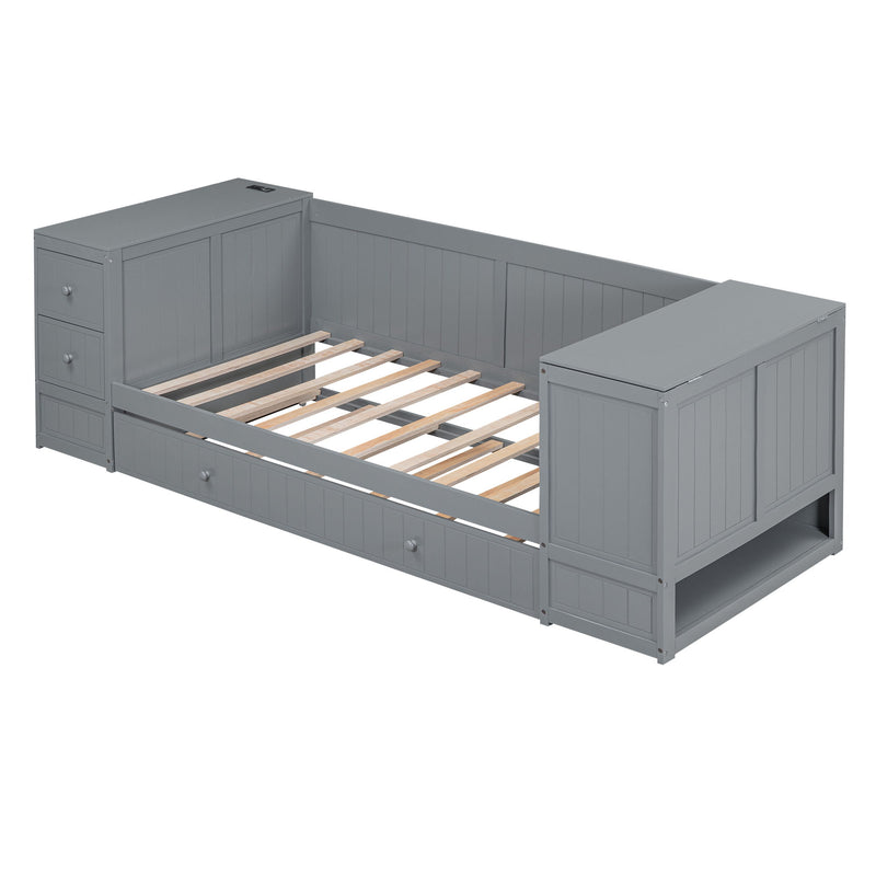 Daybed With Storage Arms, Trundle And Charging Station